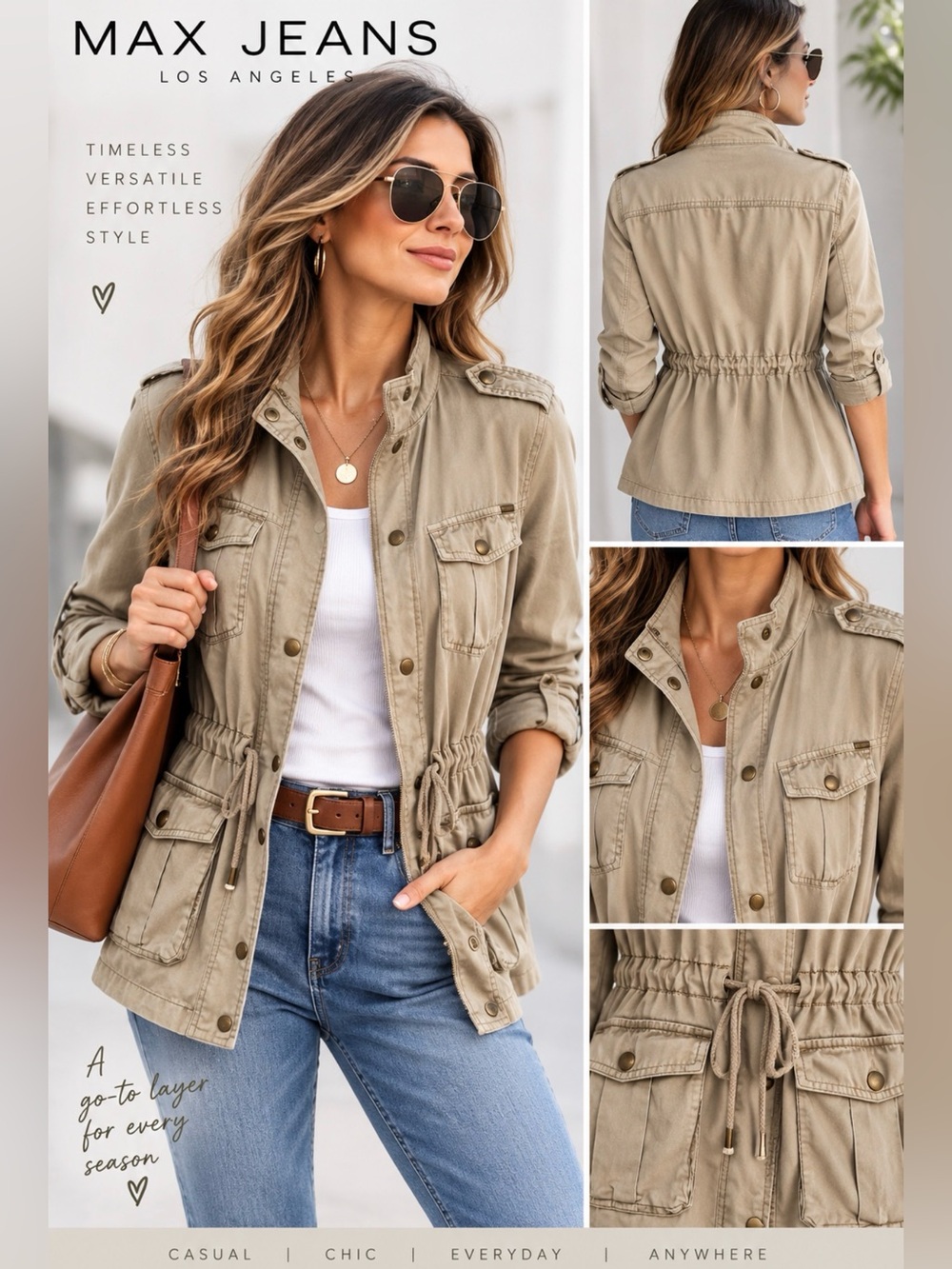 Max Jeans Military Utility Jacket in Khaki